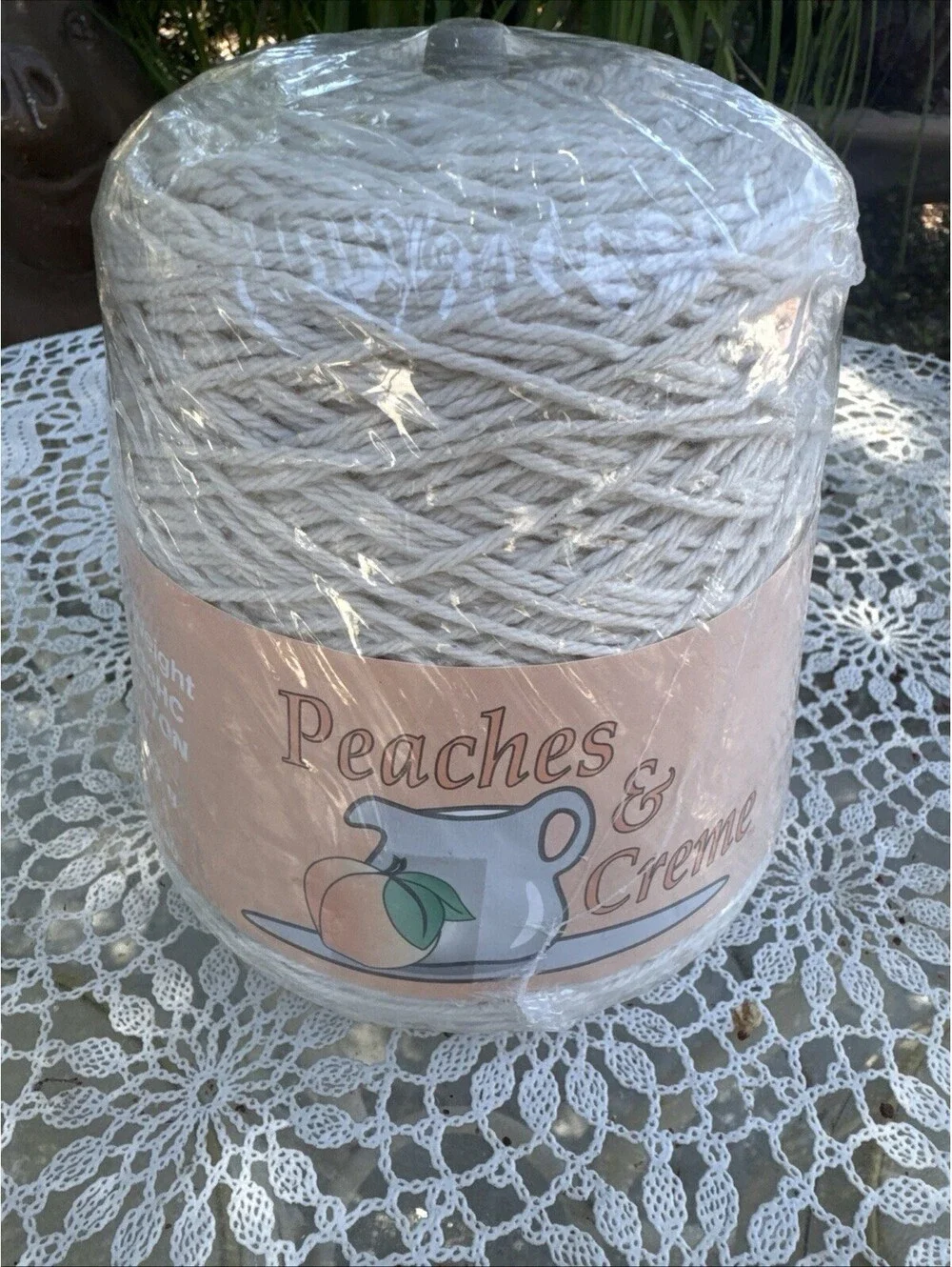Peaches & Cream Yarn 1 lb. 453g. Cone White 100% Cotton Made in USA  4Ply